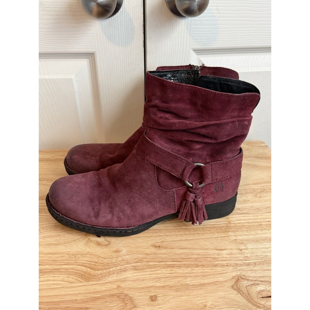Born Wine Burgundy Suede distressed zip ankle boots tassel western Women’s 9.5M